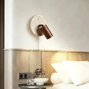 Wabi Sabi Adjustable Travertine & Wood Wall Lamp WB2002 2