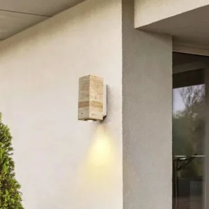 Natural Decorative Travertine & Wood Wall Sconce WB2003 1
