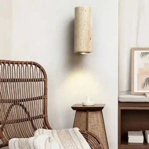 Natural Decorative Travertine & Wood Wall Sconce WB2003 2