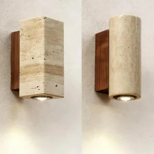 Natural Decorative Travertine & Wood Wall Sconce WB2003 5