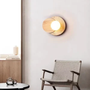 Wabi Sabi Round Travertine & Wood Bedside Wall Lamp WB2005 1