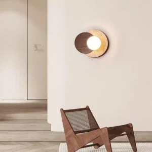 Wabi Sabi Round Travertine & Wood Bedside Wall Lamp WB2005 2