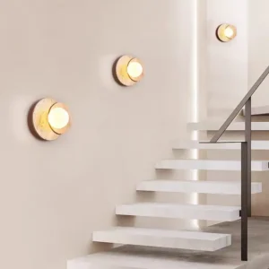 Wabi Sabi Round Travertine & Wood Bedside Wall Lamp WB2005 3