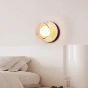 Wabi Sabi Round Travertine & Wood Bedside Wall Lamp WB2005 4