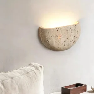 Wabi Sabi Semicircle Travertine Wall Sconce for Entryway WB2007 4
