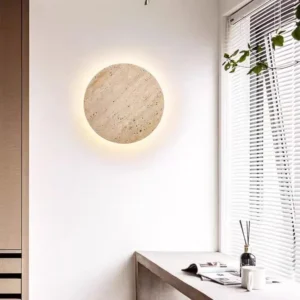 Minimalist Round Natural Travertine LED Wall Sconce WB2008 1