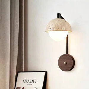 Wabi Sabi Dome Travertine & Wood Wall Sconce WB2009 3