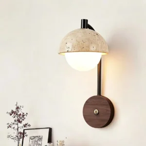 Wabi Sabi Dome Travertine & Wood Wall Sconce WB2009 4