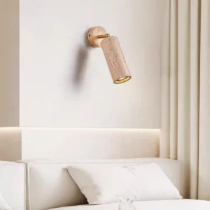Adjustable Rotatable Travertine & Wood Base Cylinder Wall Lamp WB2011 1