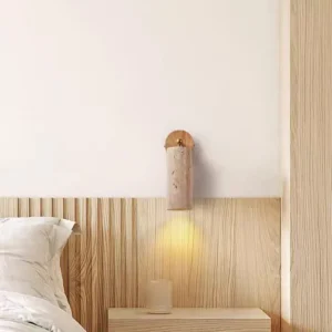 Adjustable Rotatable Travertine & Wood Base Cylinder Wall Lamp WB2011 2