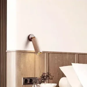Adjustable Rotatable Travertine & Wood Base Cylinder Wall Lamp WB2011 3