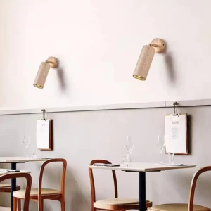 Adjustable Rotatable Travertine & Wood Base Cylinder Wall Lamp WB2011 4