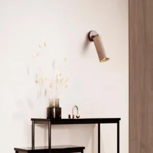 Adjustable Rotatable Travertine & Wood Base Cylinder Wall Lamp WB2011 5