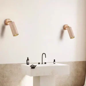 Adjustable Rotatable Travertine & Wood Base Cylinder Wall Lamp WB2011 6