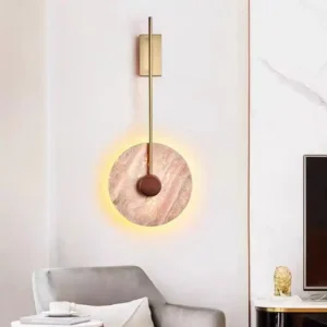 Modern Long Iron Rod Round Travertine LED Wall Light WB2012 1