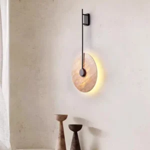 Modern Long Iron Rod Round Travertine LED Wall Light WB2012 2