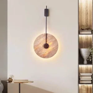 Modern Long Iron Rod Round Travertine LED Wall Light WB2012 4