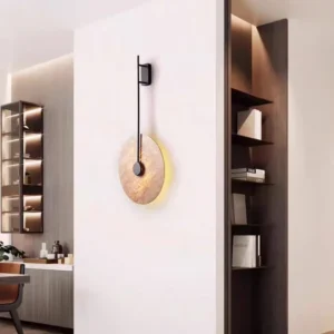 Modern Long Iron Rod Round Travertine LED Wall Light WB2012 5