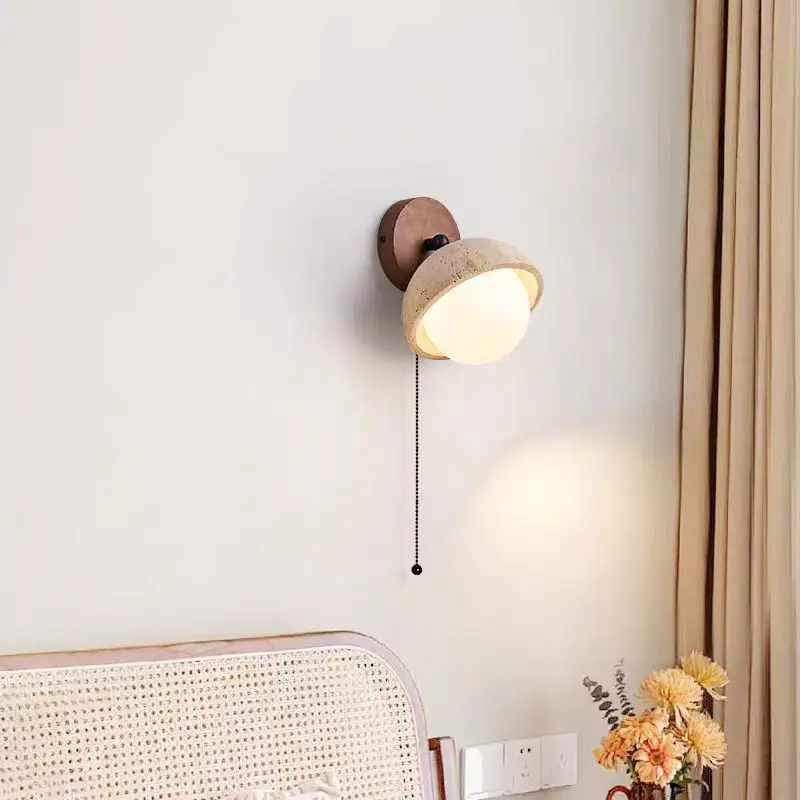 Minimalist Travertine Wall Light with Pull Cord Switch WB2014 1