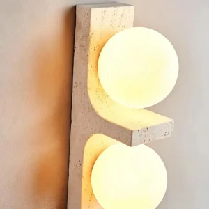 Wabi Sabi Handcrafted Double Light Travertine Wall Lamp WB2016 1