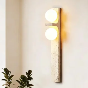 Wabi Sabi Handcrafted Double Light Travertine Wall Lamp WB2016 2