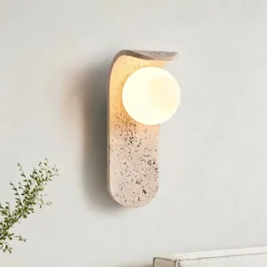 Wabi Sabi Curved Travertine Globe LED Bedside Wall Lamp WB2017 1