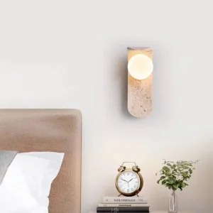 Wabi Sabi Curved Travertine Globe LED Bedside Wall Lamp WB2017 2