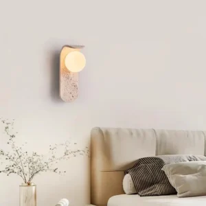 Wabi Sabi Curved Travertine Globe LED Bedside Wall Lamp WB2017 3