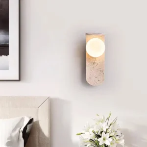 Wabi Sabi Curved Travertine Globe LED Bedside Wall Lamp WB2017 4