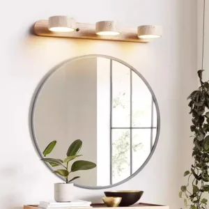 Wabi Sabi Travertine & Solid Wood Base Bathroom Wall Sconce WB2018 1