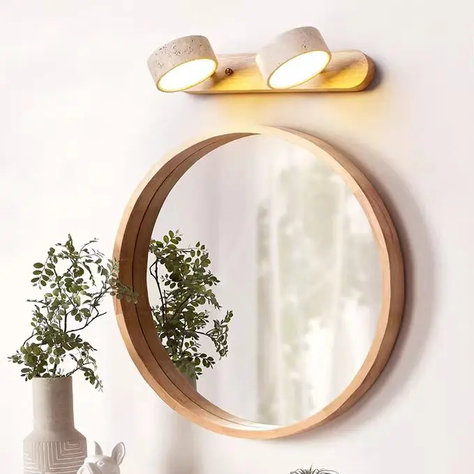Wabi Sabi Travertine & Solid Wood Base Bathroom Wall Sconce WB2018 2