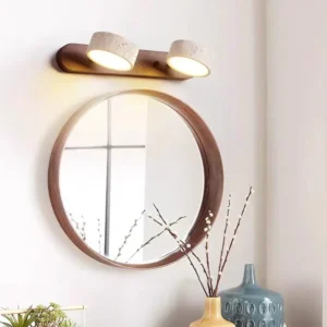 Wabi Sabi Travertine & Solid Wood Base Bathroom Wall Sconce WB2018 5
