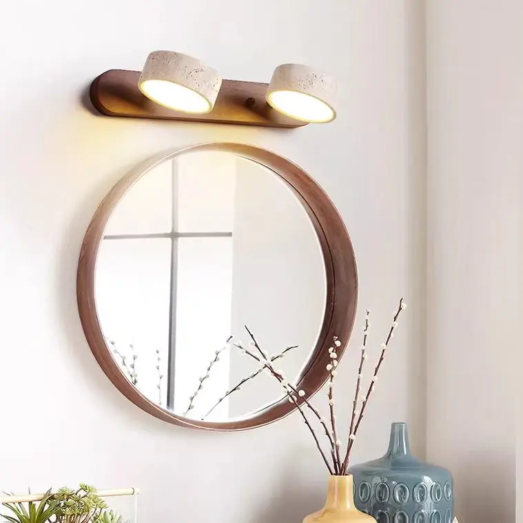 Wabi Sabi Travertine & Solid Wood Base Bathroom Wall Sconce WB2018 5