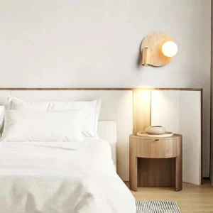 Minimalist Adjustable Wooden Cylinder & Round Travertine Wall Lamp WB2019 1