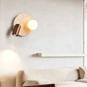 Minimalist Adjustable Wooden Cylinder & Round Travertine Wall Lamp WB2019 2