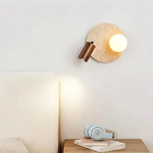 Minimalist Adjustable Wooden Cylinder & Round Travertine Wall Lamp WB2019 3