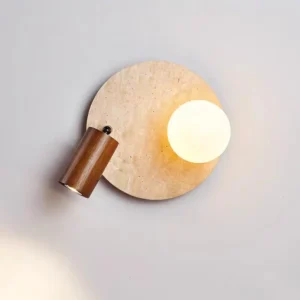 Minimalist Adjustable Wooden Cylinder & Round Travertine Wall Lamp WB2019 4