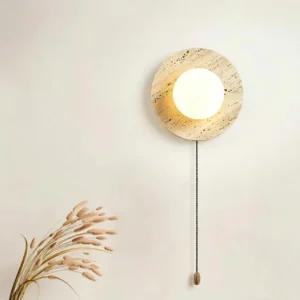 Wabi Sabi Round Travertine & Glass Wall Lamp for Bedroom Bathroom WB2021 2