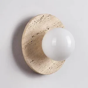 Wabi Sabi Round Travertine & Glass Wall Lamp for Bedroom Bathroom WB2021 3