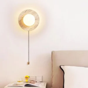 Wabi Sabi Round Travertine & Glass Wall Lamp for Bedroom Bathroom WB2021 4