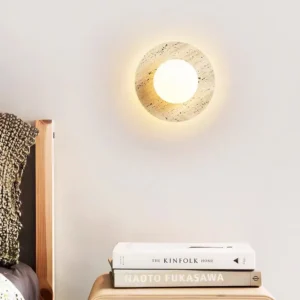 Wabi Sabi Round Travertine & Glass Wall Lamp for Bedroom Bathroom WB2021 5