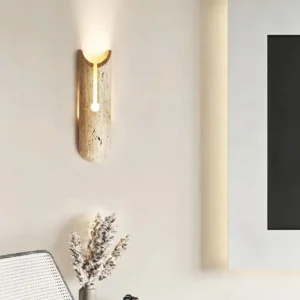 Wabi Sabi Irregular Vertical Raw Travertine Sculptural Flush Wall Sconce WB2022 2