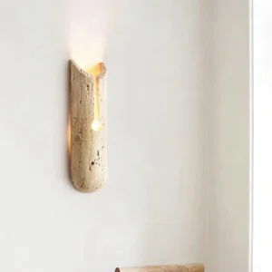 Wabi Sabi Irregular Vertical Raw Travertine Sculptural Flush Wall Sconce WB2022 3
