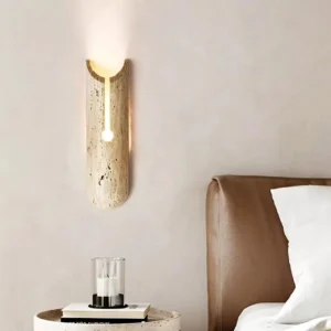 Wabi Sabi Irregular Vertical Raw Travertine Sculptural Flush Wall Sconce WB2022 4