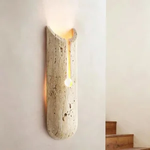 Wabi Sabi Irregular Vertical Raw Travertine Sculptural Flush Wall Sconce WB2022 5