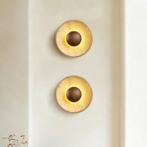 Minimalist Natural Travertine & Wood LED Wall Sconce WB2023 1