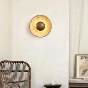 Minimalist Natural Travertine & Wood LED Wall Sconce WB2023 4
