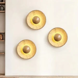Minimalist Natural Travertine & Wood LED Wall Sconce WB2023 5