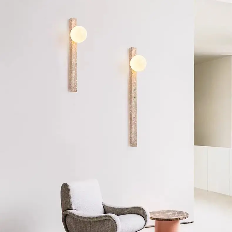 Wabi Sabi Tall Linear Travertine Wall lamp for Entryway Interior WB2024 1