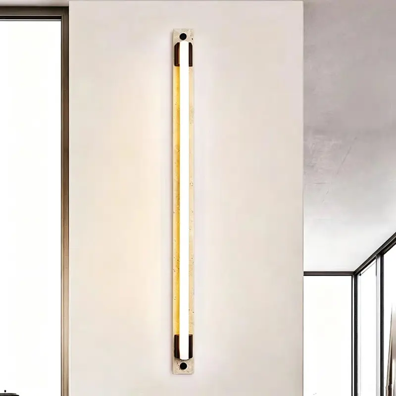 Minimalist Extra Long Linear Alabaster With Walnut Wood Wall Sconce WB2025 1